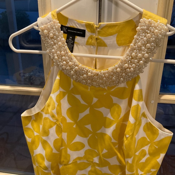 INC International Concepts Pearl Embellished Yellow/Gold Dress - Picture 2 of 12